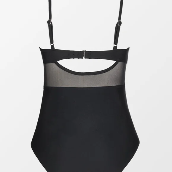 Cupshe Solid Mesh Wrap Front Cutout One Piece Swimsuit - Picture 6 of 6